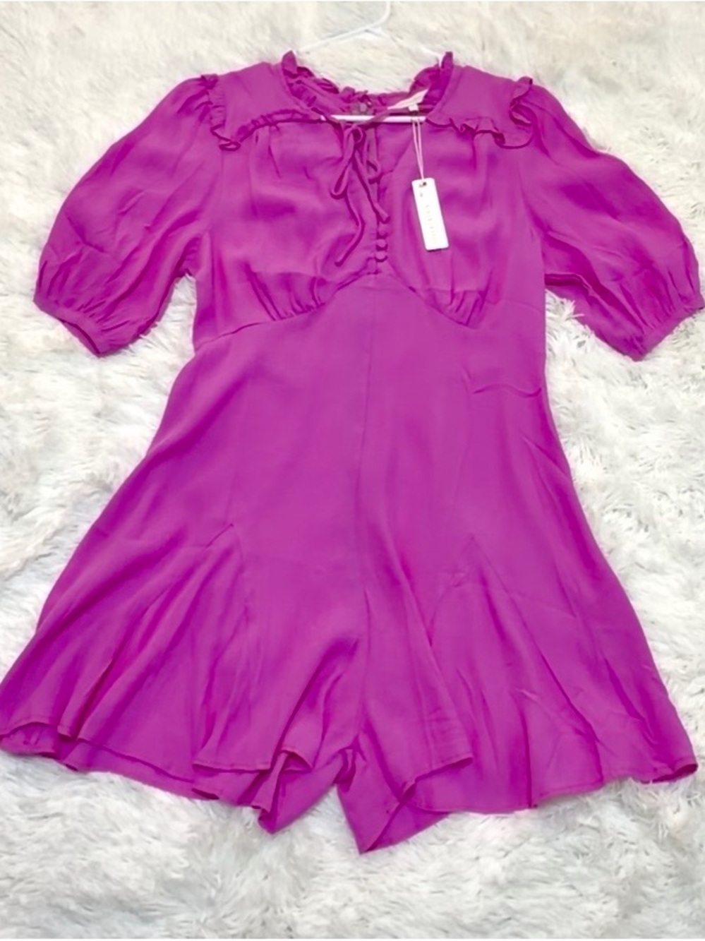 Olivaceous Fuchsia Tie-Front Ruffle Romper